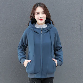 Женская Верхняя одежда из теплого плюша на осень-Зиму, 2021, Новая Свободная Корейская куртка с капюшоном для отдыха и спорта