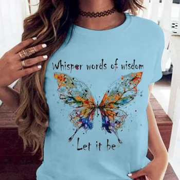 Женская летняя футболка с принтом бабочки, милая свободная футболка с рисунком бабочки, повседневные топы с круглым вырезом и короткими рукавами