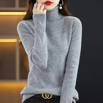 Женский осенне-зимний Новый свитер с высоким отворотом, мягкий пуловер, простой Модный Элегантный Нежный Тонкий шикарный однотонный топ
