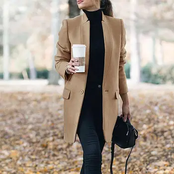 Женский тренч, длинное пальто 2020, зима-весна, пальто с отворотом и длинным рукавом, офисное женское однотонное тонкое пальто, верхняя одежда Abrigo Mujer