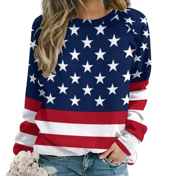 Звездно-полосатый флаг США, Повседневные толстовки, Женские Патриотические Красные, белые, синие, в звездную полоску, Дизайнерские толстовки в стиле хип-хоп, толстовки Оверсайз