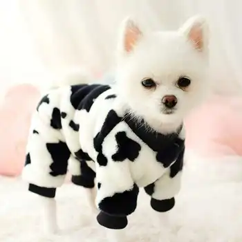Зимняя одежда для собак из плотного полиэстера и хлопка с милыми принтами молочной коровы, теплая толстовка со щенком для кошки Чихуахуа, теплое пальто