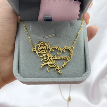 Изготовленное на заказ Ожерелье с именем розы из нержавеющей стали, Женское ожерелье с подвеской, Персонализированное ожерелье с буквами в форме сердца, праздничные подарки