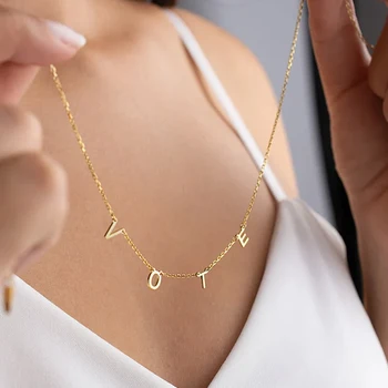 Индивидуальное модное ожерелье с буквенным названием, Мужское Женское Ожерелье из нержавеющей Стали с Золотым начальным именем, подарок