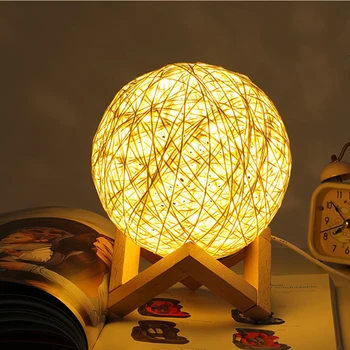 Интернет-Знаменитость, Креативный Ротанговый шар, Настольная лампа USB, Настольные лампы для спальни для девочек, Винтажные домашние Прикроватные светодиодные настольные лампы