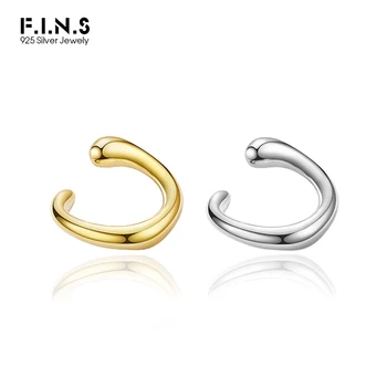 Клипса для ушей F.I.N.S из стерлингового серебра 925 пробы в корейском стиле, двухцветная минималистичная глянцевая пряжка для ушей, ушная манжета без пирсинга