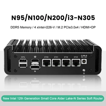 мини-ПК 12-го поколения Alder Lake Intel i3 N305 N200 N100 Мягкий Маршрутизатор DDR5 4800 МГц 4xi226-V 2,5G Безвентиляторный Брандмауэр ПК Proxmox Host