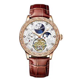 Мужские автоматические часы Люксового бренда, Светящиеся автоматические механические часы, Деловые кожаные Водонепроницаемые мужские часы Reloj Hombre