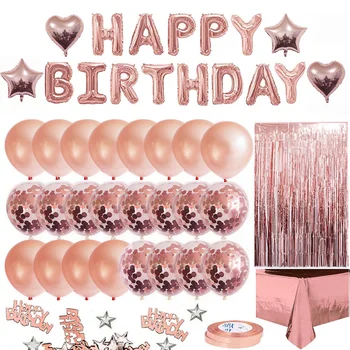 Набор скатертей с воздушными шарами из розового золота на день рождения, украшение вечеринки по случаю дня рождения, набор воздушных шаров с конфетти из розового золота, украшение воздушными шарами