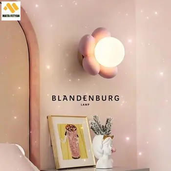 Настенный светильник с цветочным рисунком в скандинавском стиле, мультяшная детская комната, Столовая, Прихожая, Кухонное Бра, Коридор, Светодиодное освещение