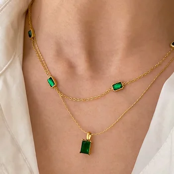 Нежный Зеленый Кубический Цирконий, Женское Очаровательное Элегантное Стильное ожерелье для ключиц из нержавеющей Стали, ювелирные изделия, водонепроницаемый подарок 2022 года