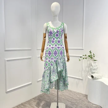 Новая коллекция 2023 года, Высококачественное платье Миди с рукавом-майкой и асимметричным подолом из пергамента с асимметричным подолом для женщин