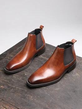 Новые деловые официальные мужские ботинки, винтажные короткие ботинки ручной работы высокого класса, британские кожаные ботинки 
