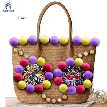 Новые красочные соломенные сумки ручной работы, уличные женские клатчи и сумочки, дизайнерские женские кошельки, шарики для волос из ротанга