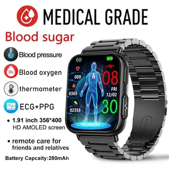 Новые Умные Часы для измерения уровня сахара в крови Мужские 1,91 дюймов 365*400 HD Экран ЭКГ + PPG Смарт-Часы Для Мониторинга неинвазивного уровня глюкозы в крови Часы 2023