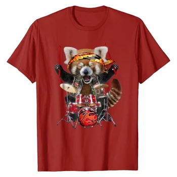 Панк-красная панда Играет на барабане в хэви-метал группе - Футболка, европейские футболки, мужские хлопковые топы и тройники, персонализированная классика