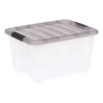 , прозрачный пластиковый ящик для хранения Stack & Pull ™ емкостью 32 литра с пряжками, серый