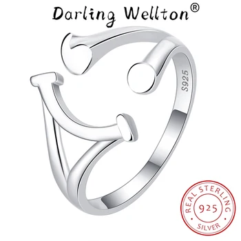 Простой Символ Улыбки, Ажурное Геометрическое кольцо для пары Для женщин, 100% Оригинальное ювелирное изделие из стерлингового серебра для Помолвки, подарок для Новобрачных