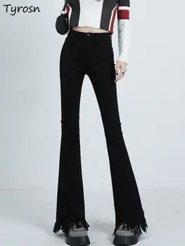 Расклешенные Джинсы, женские повседневные универсальные джинсы с кисточками в стиле Ретро, сексуальный Дизайн, простые, в стиле Ампир, Ulzzang, Модные джинсовые брюки, хит лета для девочек