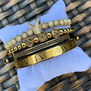 Роскошный браслет с Римской королевской короной, мужская мода 2020, Новый Золотой Плетеный Регулируемый Мужской браслет для хип-хопа, ювелирный подарок