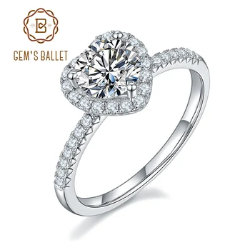 Свадебные украшения GEM'S BALLET 1Ct VVS1 Кольца с муассанитом и бриллиантами из Стерлингового серебра 925 пробы, Обручальное кольцо с обещанием Муассанита