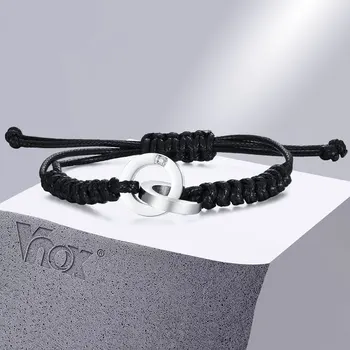 Стильные Круглые браслеты Vnox с блокировкой для мужчин и женщин, регулируемый браслет из нержавеющей стали AAA с камнем, подарок для влюбленных