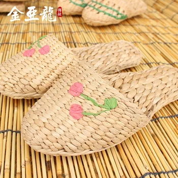 Тапочки с маком, плетеные тапочки из ротанга, травяные тапочки ручной работы, изделия из растений