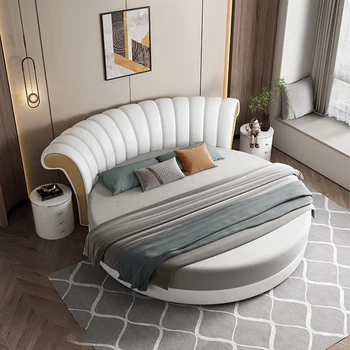 Улучшите Свой сон с помощью Круглой Кожаной кровати Linlamlim с Итальянскими Двуспальными кроватями из натуральной кожи на 2 персоны